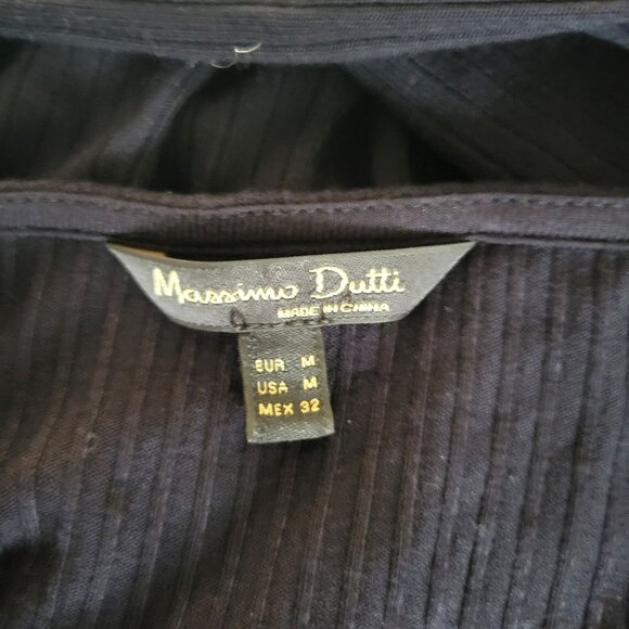 Massimo Dutti Black Ribbed Jersey Knit Long Sleeved Dress - Picture 3 of 5